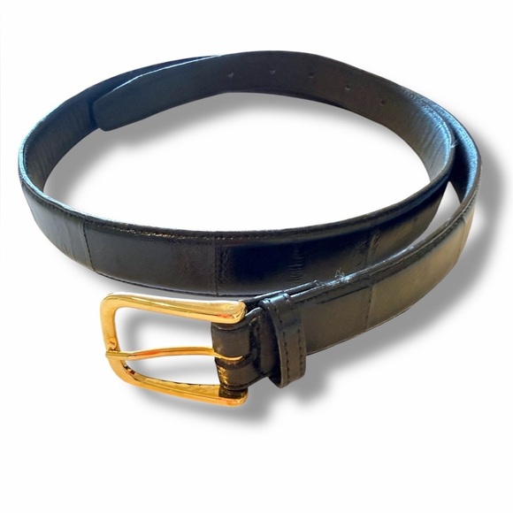 Austin Grey Accessories - Austin Grey EelSkin leather belt, black with gold tone buckle, 39.5" lenght